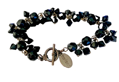 Bracelet Black Faceted Glass Crystal Beads Toggle Closure 8 Inches Dainty Witchy - Image 1 of 2
