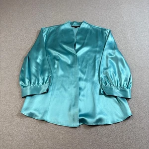 Lafayette 148 Silk Shirt Women 16 Blue Puff Sleeve Button Luxury Office Vneck - Picture 1 of 11