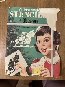Vintage 1966 Glas Wachs Weihnachtsschablonen für Fenster Weihnachtsbaumkranz Krippe - Bild 1 von 7