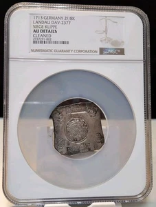 1713 German States LANDAU 2 Florin 8 Kreuzer KM# 13 DAV-2377 Siege Klippe NGC AU - Picture 1 of 10