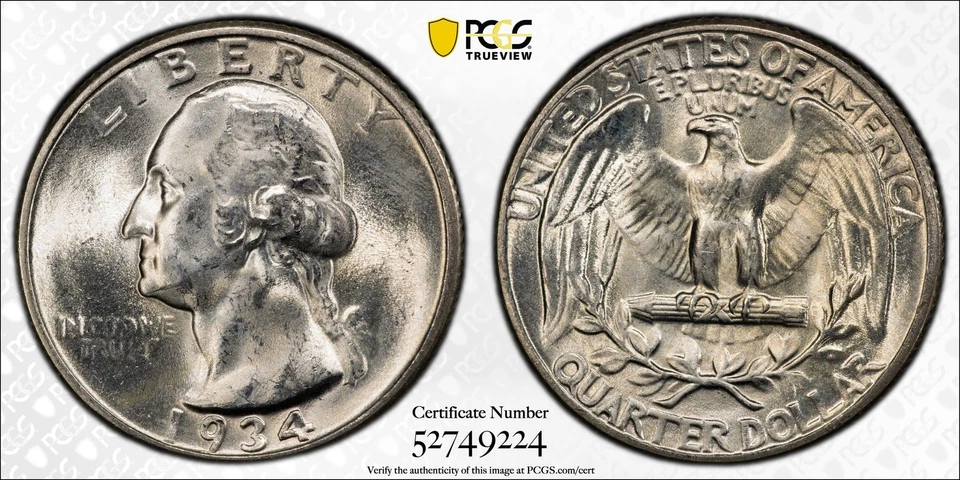 1934 Washington Quarter PCGS MS-64 Light Motto - Image 1 of 1