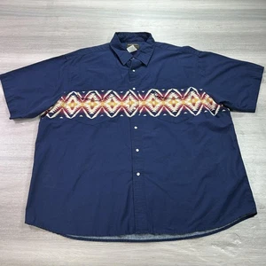 VINTAGE Rustler Shirt Mens Big 2X Blue Aztec Southwestern Western Pearl Snap - Picture 1 of 8
