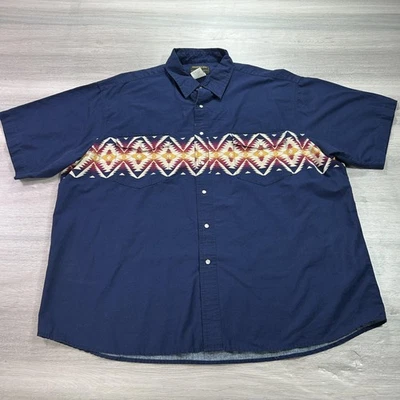 VINTAGE Rustler Shirt Mens Big 2X Blue Aztec Southwestern Western Pearl Snap - Image 1 of 4