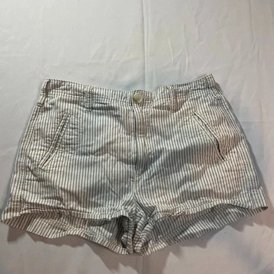 American Eagle Shorts Womens Size 4 White Blue Striped Boyfriend Casual Chino - Image 1 of 4