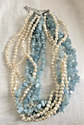 Ross Simons Colar Pérola Água-marinha Multisrand Ajustável Praia Boho - Imagem 1 de 4