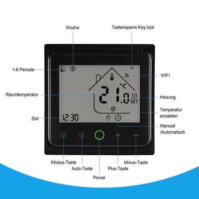 Thermostat Intelligentes LCD-Display WiFi Fußbodenheizung Raumthermostat 16A DE - Bild 1 von 4