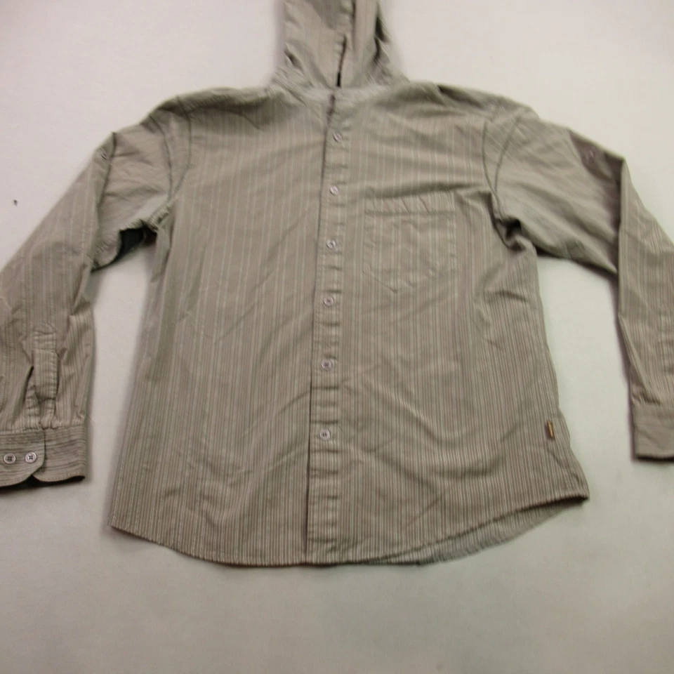 Camisa Kuhl Para Hombre Grande Manga Larga Bolsillo Botón Frontal Rayas Marrón Con Capucha Foto 1 de 4