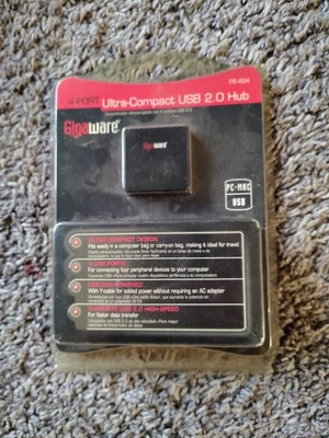 Gigaware - 4 Port Ultra-Compact USB 2.0 Hub - PC/MAC - Carry Pouch - Y-Cable - Image 1 of 2