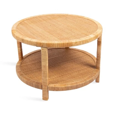 Mesa de centro redonda de ratán Rafina Coastal, 28 x 28 x 18, marrón natural, transi... Foto 1 de 4