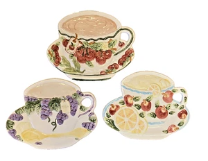 Set of 3 Ceramic Floral Cup & Saucer kitchen wall hangings decor 3 Designs - Picture 1 of 8