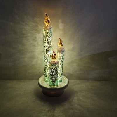 Valerie Parr Hill 圣诞蜡烛三重奏蓝绿色水星玻璃 13.5 英寸无焰 LED — 第 1/4 张图片