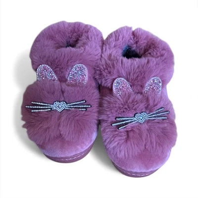 Zapatillas de gato rosa difuso para mujer orejas con estrás arco acogedores zapatos para el hogar Foto 1 de 4