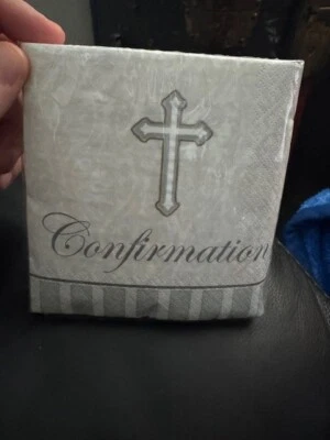 Devotion Confirmation 3-Ply Beverage Napkins Paper 16 Per Pack Silver Religious - Image 1 of 2
