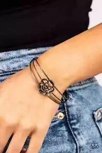 Paparazzi "Rosy Repose" Antique Brass Rosebud Layered Cuff Bracelet - Picture 1 of 2