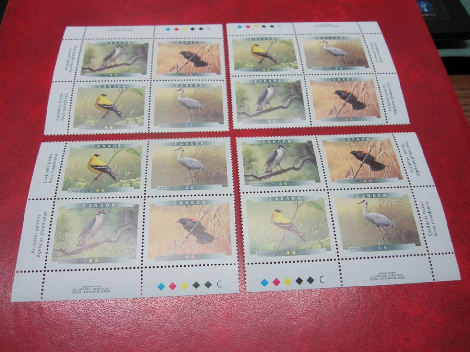 Canada Unitrade # 1770-73 46c BIRDS OF CANADA-4 SET OF 4 INSCRIPTION BLOCK MNH - Image 1 of 2