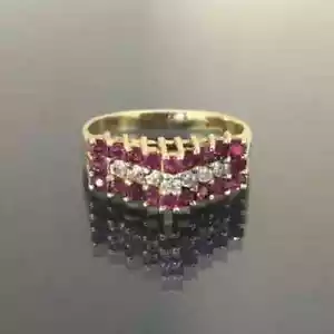1.50Ct Lab Created Red Ruby Diamond Engagement Ring 14k Yellow Gold Finish - Picture 1 of 4