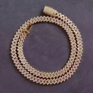 10 MM Round Lab-Created Diamond Man's Cuban Link Chain 14k Yellow Gold Over 20" - Picture 1 of 6