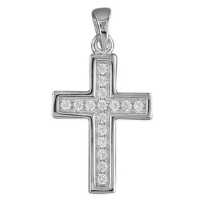 Kreuz Anhänger Zirkonia polierter Rand Sterlingsilber 925 12x16mm Charm - Bild 1 von 1