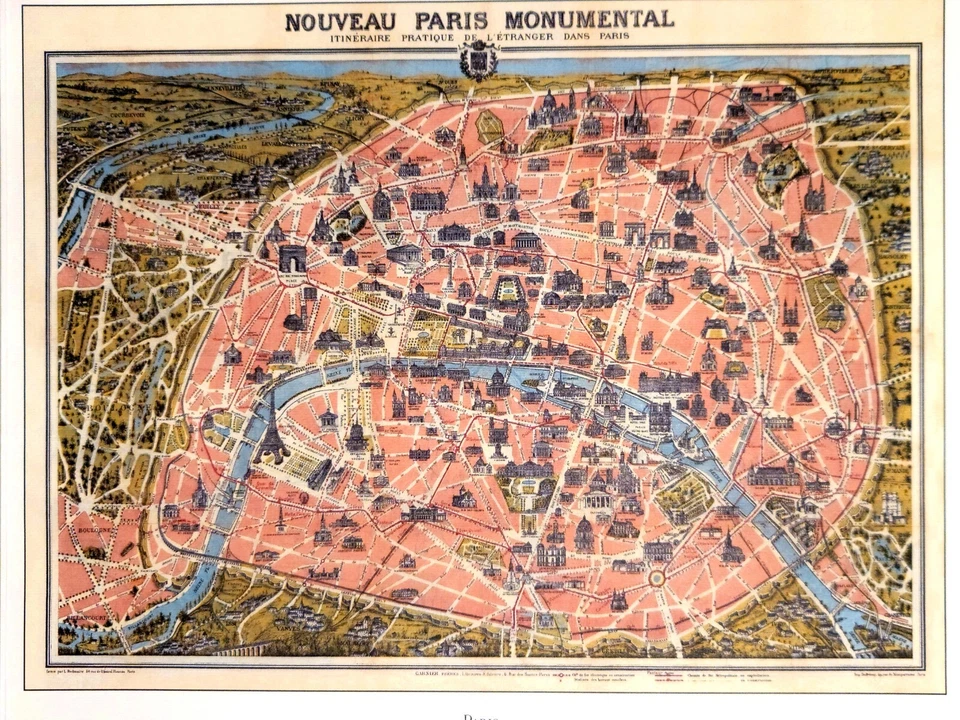 Nuevo mapa monumental de París alrededor de 1915 mate y enmarcado 17x15 Foto 1 de 4
