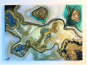 28x20ınc Original handgefertigte Harzgeodenmalerei, abstraktes Harz Wandkunstwerk, Geschenk - Bild 1 von 12