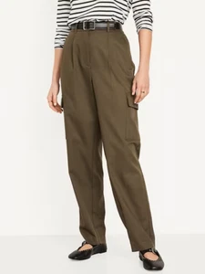 Old Navy Taylor Cargo Pants Womens M Green Brown Trouser Straight Pleated NEW - Picture 1 of 14