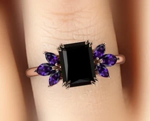 Black Aqeeq Agate Silver Ring-mother's Day gift-Birthday Gift Ring For Her - Picture 1 of 4