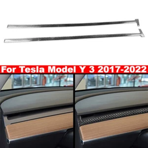 Dashboard Panel Pattern Strip Cover Carbon Fiber Trims For Tesla Model Y 3 17-22 - Picture 1 of 12