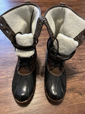 Sporto Women’s Mid Calf Duck Rain Boots Size 11 M Blue/Tan - Image 1 of 4