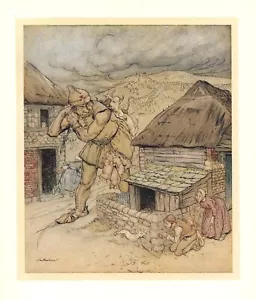 Antique 1918 ARTHUR RACKHAM Art Nouveau ENGLISH FAIRY TALES Original Color Print - Picture 1 of 3