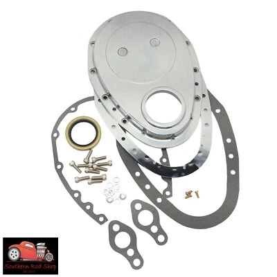 POLISHED Aluminum 2 Piece Small Block Chevy Timing Chain Cover Kit SBC 350 400 - Image 1 of 3