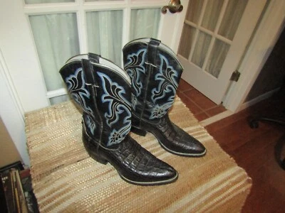 Botas vaqueras vaqueras caimán negras hechas a mano personalizadas para hombre aprox talla 8 E medidas Foto 1 de 4