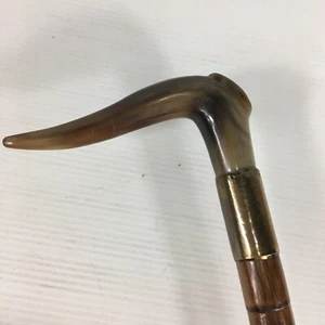Antique Gold Plated Carved Horn Gold Plated Bamboo Effect Walking Stick / Cane - Picture 1 of 9