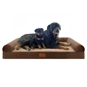 XL Dog Bed Orthopedic Foam Brown Pet Sofa42x30x8"-Removable Cover &3Side Bolster - Picture 1 of 10
