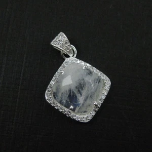 Colgante de gemas de bisel de piedra lunar pavimentado de plata esterlina, pavimento cúbico de circonia 17 mm - Imagen 1 de 4