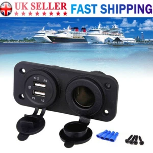 12V 24V Motorhome Camper Van Caravan Dual USB Socket Cigarette Charger Lighter - Picture 1 of 12