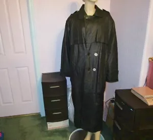 Men's Leather Trench Coat Size L Double Breasted Lined Caped Long Gothic NEW - Picture 1 of 11
