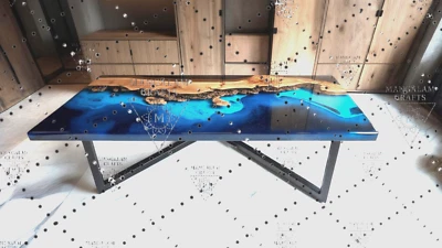48" x 24" Modern blue Epoxy Resin Table Handcrafted Art Furniture Home - Image 1 of 4