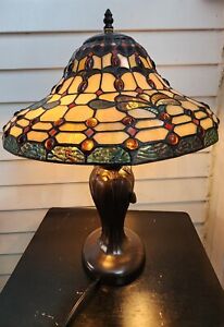 Tiffany Style Lamp Glass Jewel Table Dual Bulb Bedside Desk Reading Light...