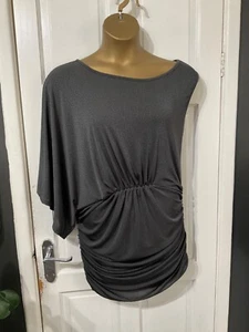 MISO size 10 grey one sleeve mini dress stretch ruched * cruise party dressy - Picture 1 of 12