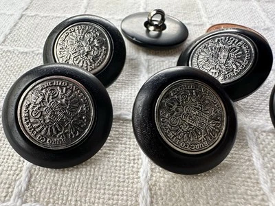 6 Knöpfe 23mm schwarz silber Wappen Ösenknopf Trachten knopf Ersatz - Bild 1 von 2