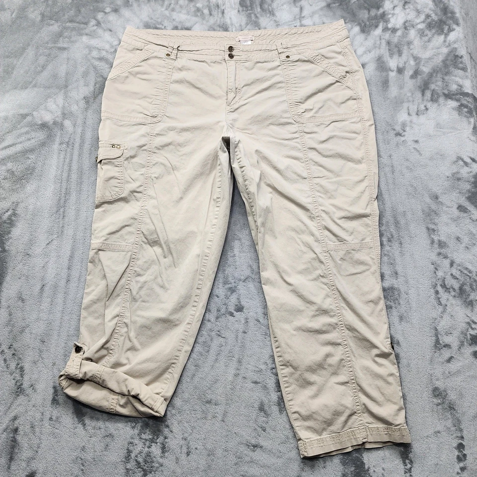 Dressbarn Pants Womens 24 Tan Khaki High Rise Double Button Crop Roll Tab Hem - Image 1 of 4