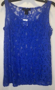 Camiseta sin mangas de encaje azul Ashley Stewart talla 14/16 transparente para mujer nueva con etiquetas - Imagen 1 de 10
