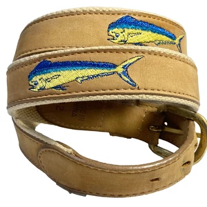 Guy Harvey Hombres Cinturón de Cuero Pez Delfín Bordado Talla 42 Beige Tostado Marrón - Imagen 1 de 12