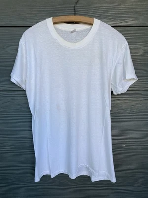 Camiseta blanca en blanco JC Penny vintage años 70 para hombre 42 mediana puntada única hecha en EE. UU. Foto 1 de 4