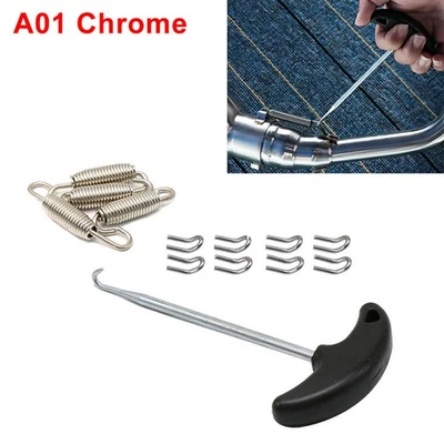 Exhaust Pipe Muffler Mounting Springs Hooks Set Link Set Chrome Stainless Steel - Image 1 of 4