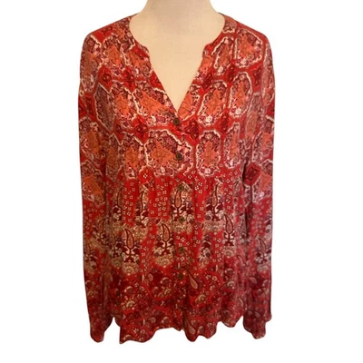 Prana Paisley Pintucked Button Top Womens XL Casual Long Sleeve Boho  - Image 1 of 4