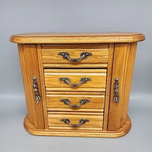 Vintage Wooden Jewelry Chest Cabinet Armoire 11.5"Lx 5”Wx 9.5”H Mirror - Picture 1 of 8