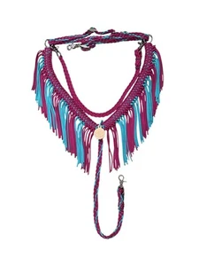 Horse Fringe Breast Collar turquoise and fuchsia - Picture 1 of 4