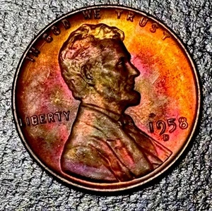 Lincoln Wheat Cent 1958 D GEM BU++Monster TONED Bright RB!!! - Picture 1 of 4