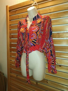 Art Beauty Christian Siriano Woman's M Blouse Crop Midriff Kimono Sleeves Rayon - Picture 1 of 14